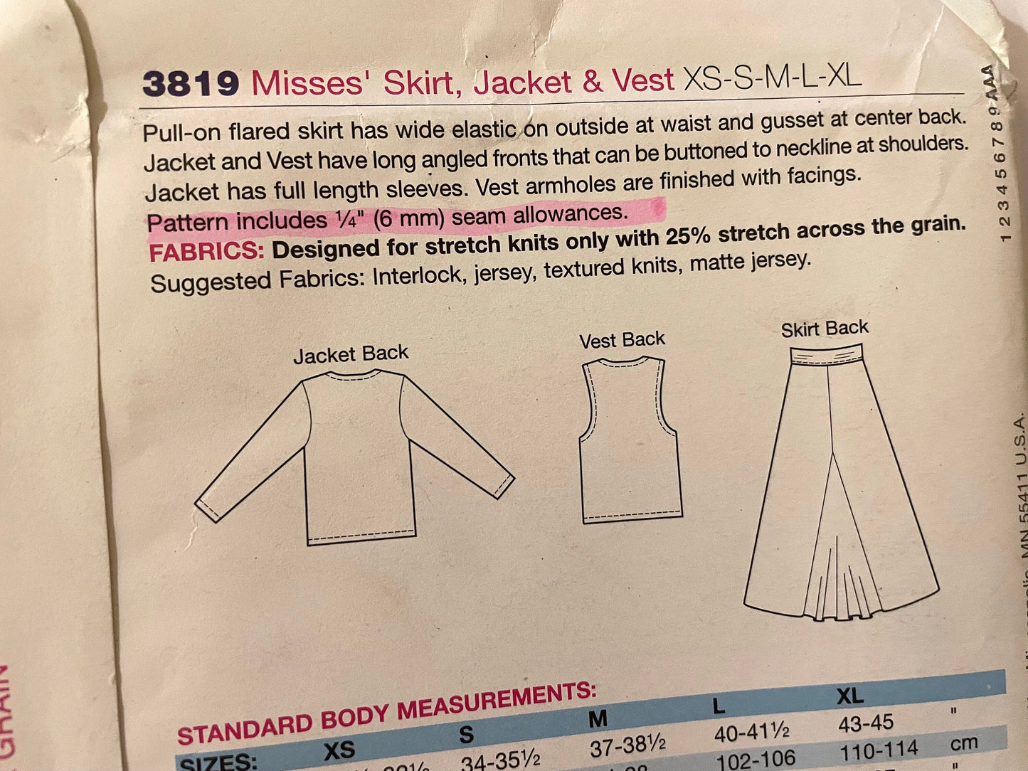 UNCUT Sewing Pattern - Kwik Sew 3819 Misses' Skirt, Jacket & Vest Sizes XS-S-M-L-XL - good for stretch knits