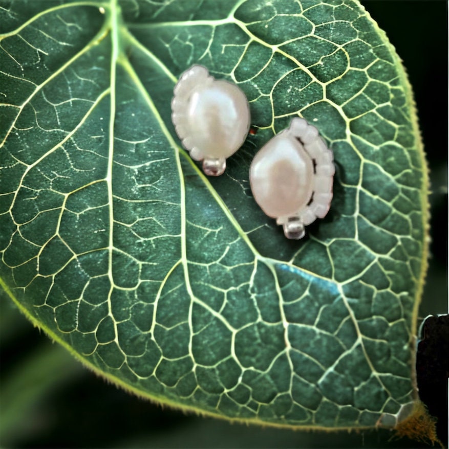 Stunning baroque pearl stud earrings with tiny intricate beadwork - sterling silver ear wires
