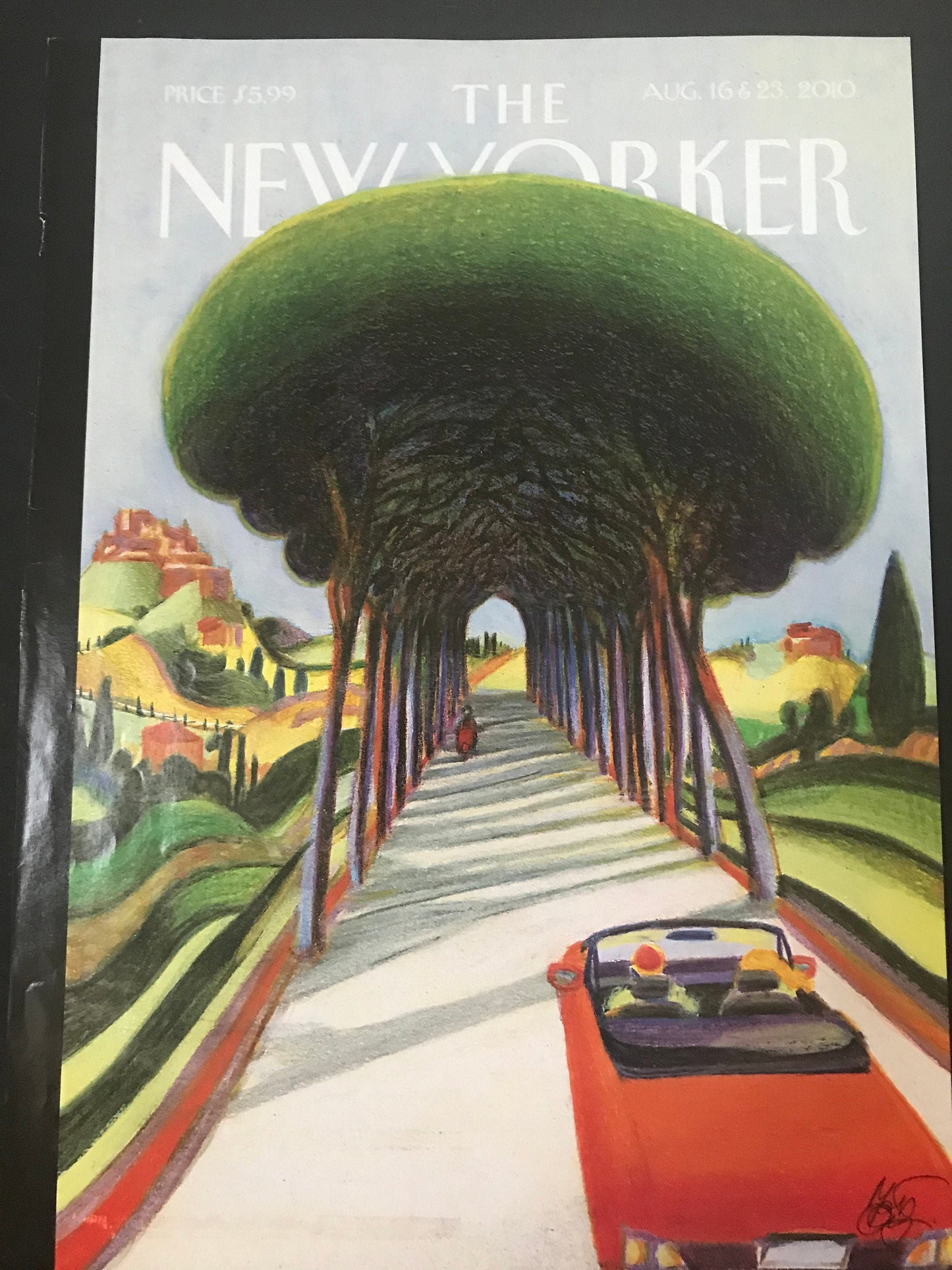 April 16 & 23, 2010  - The NEW YORKER - cover only -  driving through trees - please read description