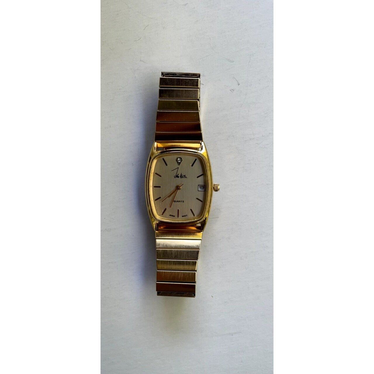John Weitz Men's Gold Toned Analog Watch, Diamond chip, Calendar Date - in original box