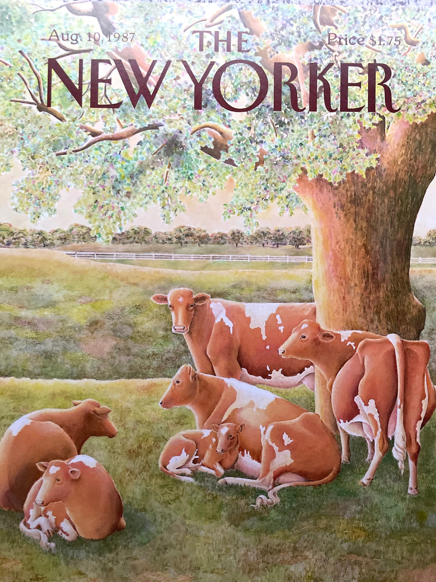 August 10, 1987 - The NEW YORKER Magazine original cover - artist Jenni Oliver - cows, farm