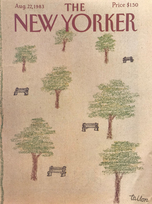 NEW YORKER Magazine cover - August 22, 1983 - trees and park benches