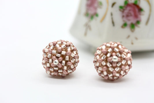 Handmade beaded bead stud earrings - approx. 3/4 of an inch - pink, wedding earrings, summer earrings