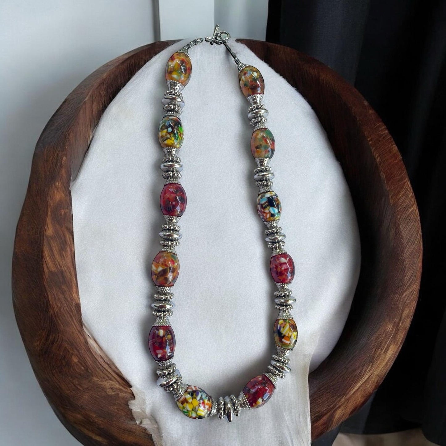 Unique Vintage Confetti Resin Beaded Necklace | Chunky Boho Statement Jewelry | Mosaic Look Beaded necklace | Pop art style Bold Necklace