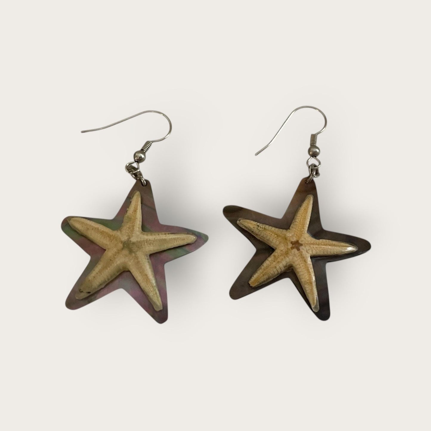 Vintage Starfish Earrings with Abalone Shell Backing – Unique Coastal Jewelry – Boho Chic Beach Earrings