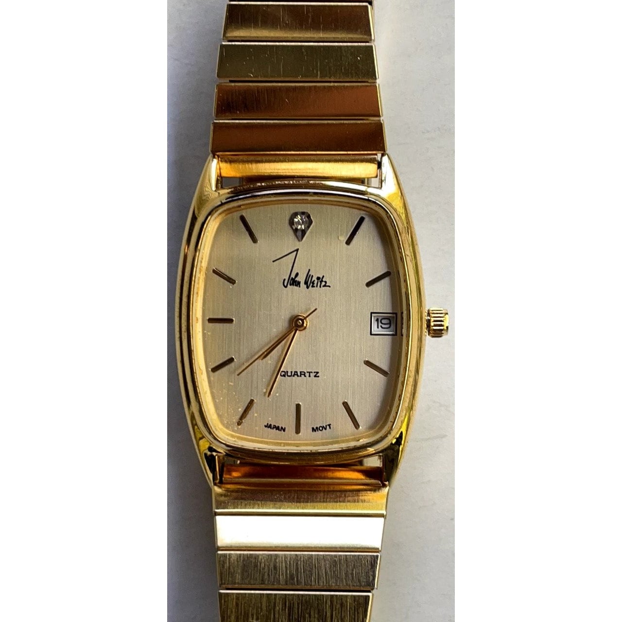 John Weitz Men's Gold Toned Analog Watch, Diamond chip, Calendar Date - in original box