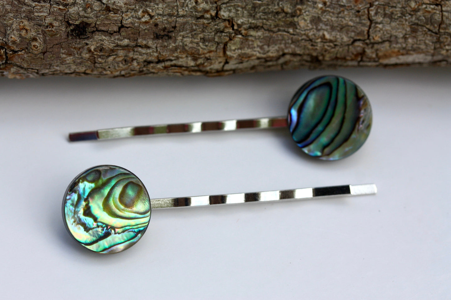 Stunning abalone shell hair pins