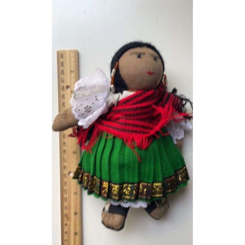 Stunning vintage Mexican? girl doll with braids, sandals and traditional clothing