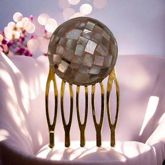 Pale pink inlaid mother of pearl Small 1 & 1/2" hair comb