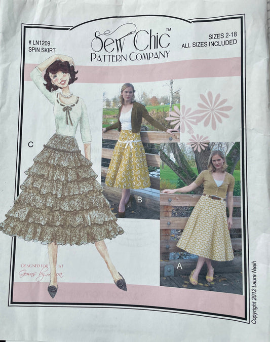 UNCUT Sewing Pattern - Sew Chic Pattern LN 1209 Flared Spin Skirt ~ Sizes 2 - 18