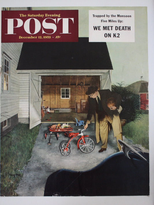 Saturday Evening Post - Original Cover - December 12, 1953 - parenting / tricycle