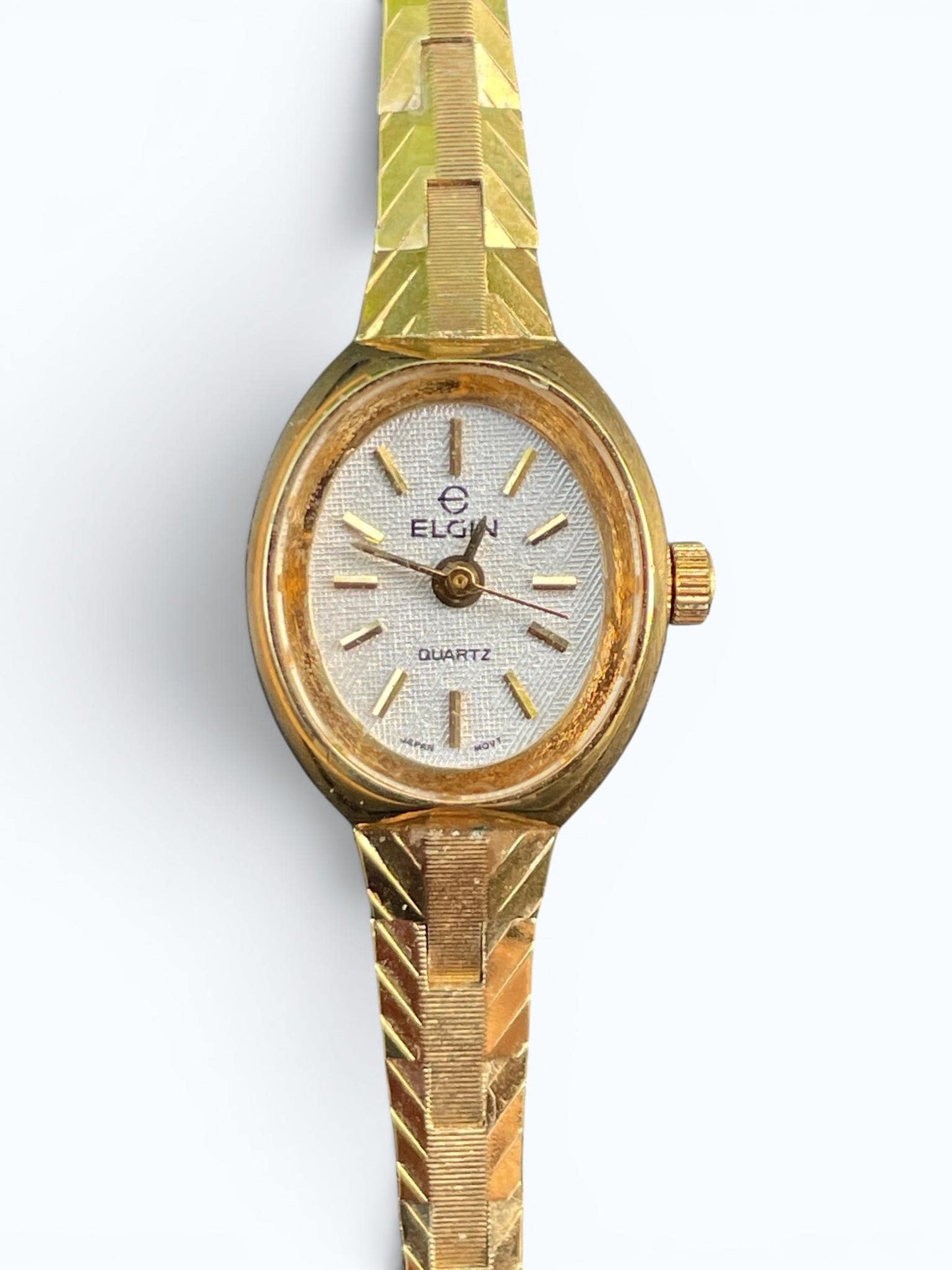 Vintage Elgin Ladies Quartz Watch Gold Tone Bracelet Watch Petite Dress Watch - Not Running As-Is