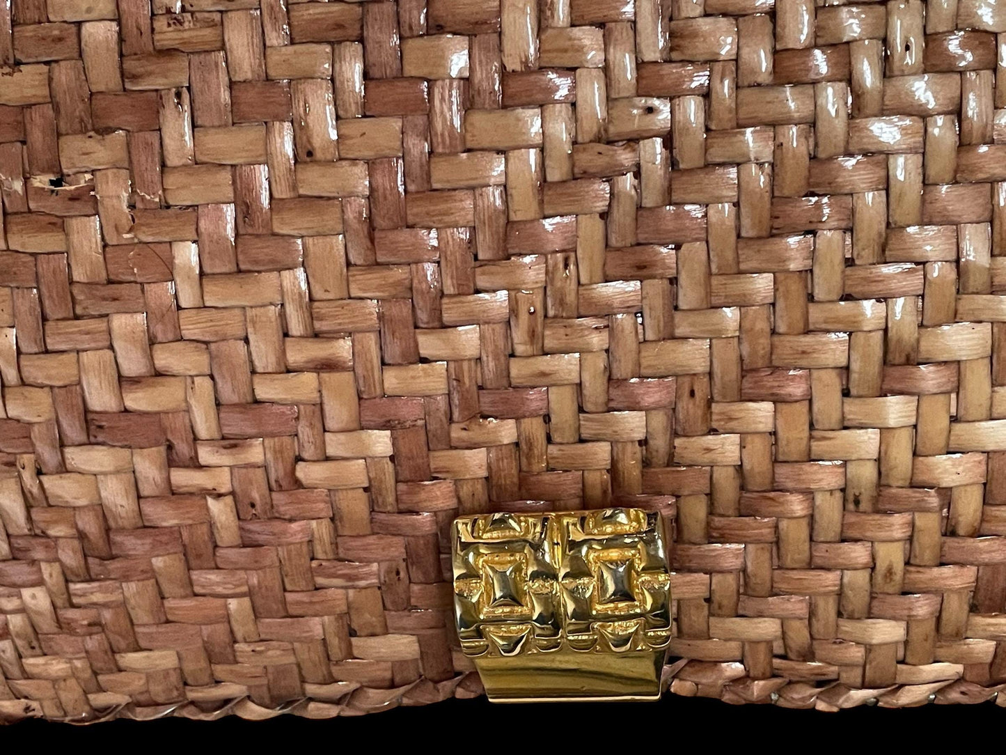 Vintage Wicker Handbag - Brown Wicker Shoulder Bag With Chain Handle & Zipper Pocket