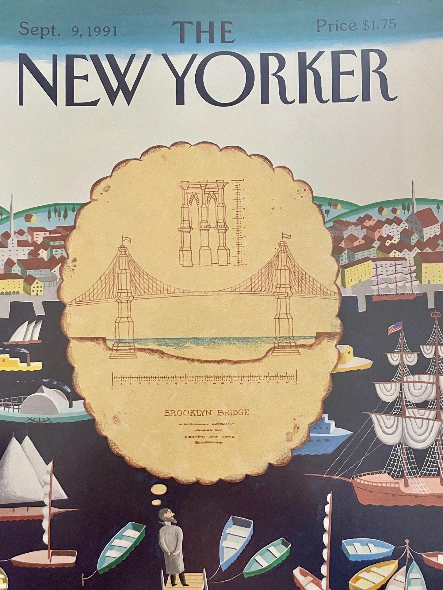 NEW YORKER Magazine original cover - September 9, 1991 - the Brooklyn Bridge