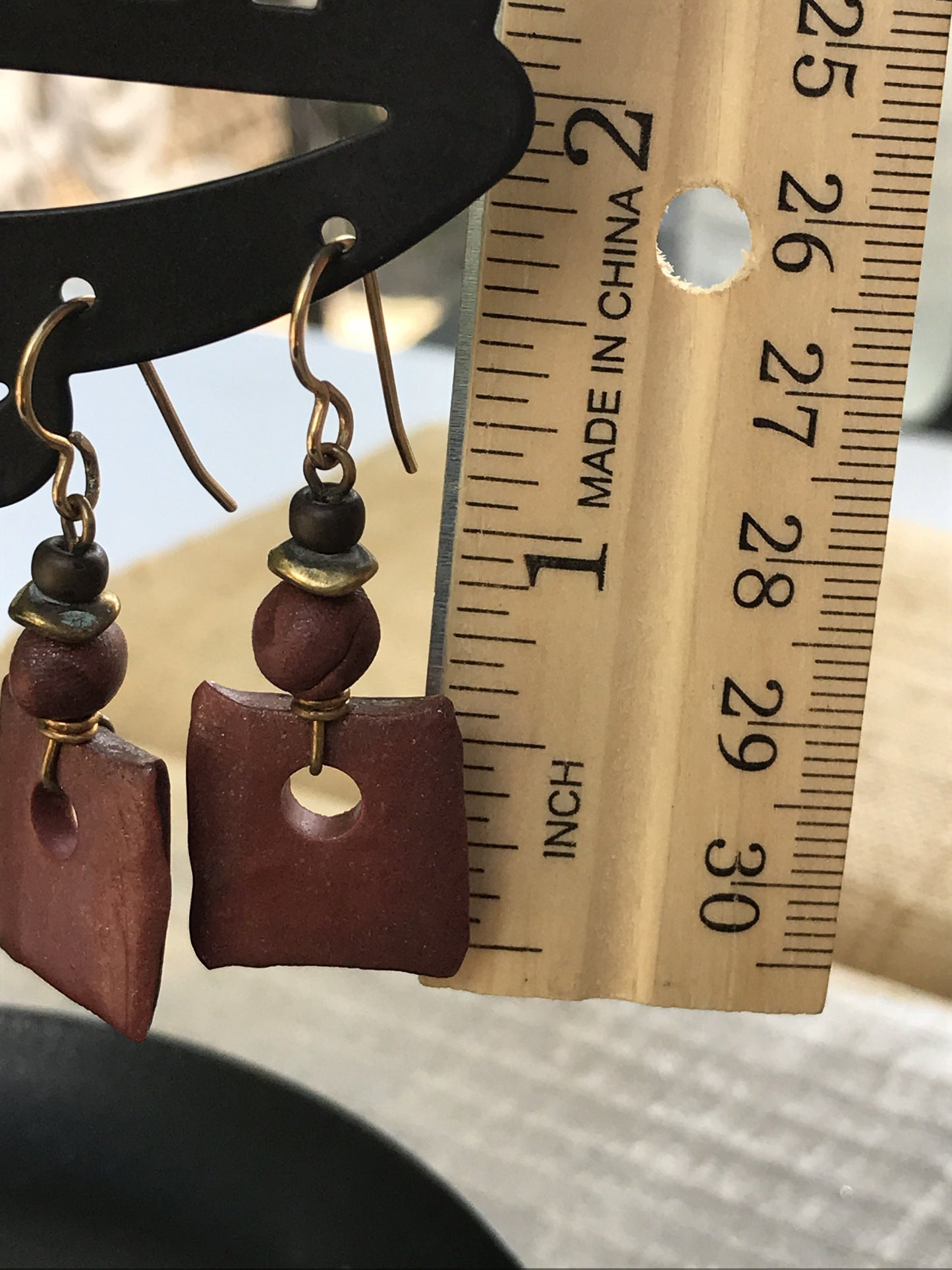 Stunning pottery clay & metal vintage earrings