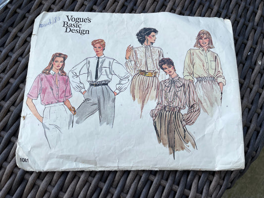 UNCUT Vintage Sewing Pattern from 1983 - Vogue's Basic Design 1081 Misses Blouse - Sizes 18, 20, 22