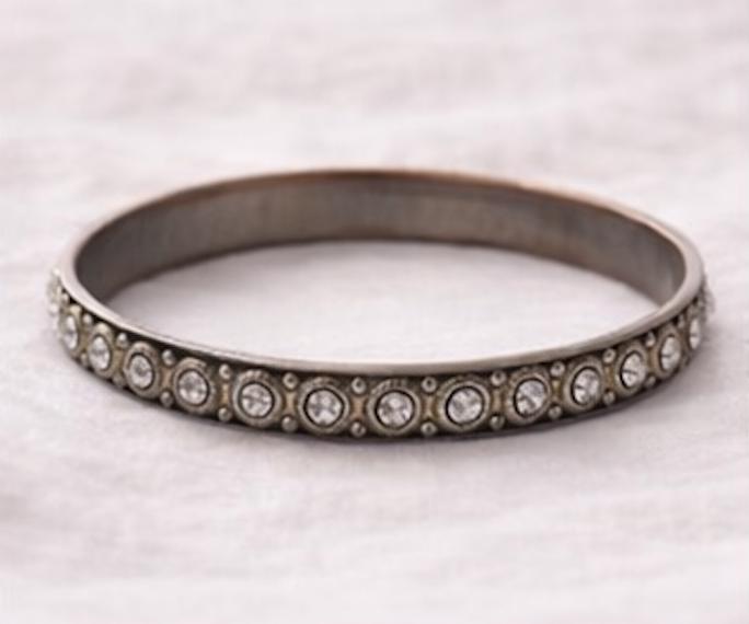 Vintage Rhinestone Bangle Bracelets Set of 2, Antique Silver Tone Crystal Bangles, Stackable Vintage Bracelets, Classic Sparkle Jewelry