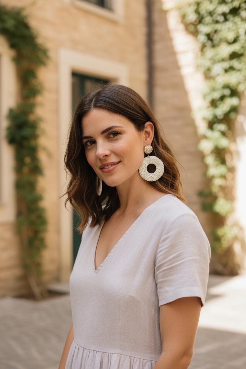 Vintage Cream Sequined Clip-On Hoop Earrings – 3" Statement Dangles Glam
