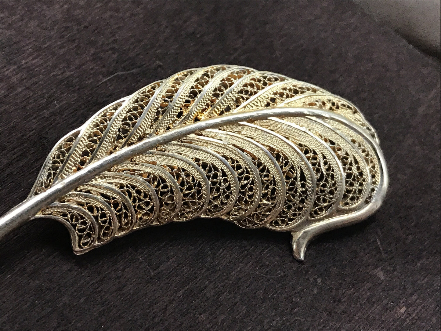 Stunning vintage signed Topazio Portugal sterling silver 925 filigree feather pin