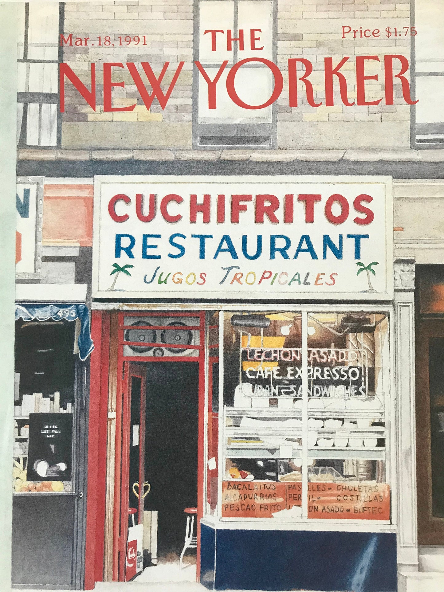 NEW YORKER Magazine cover - March 18, 1991 - restaurant