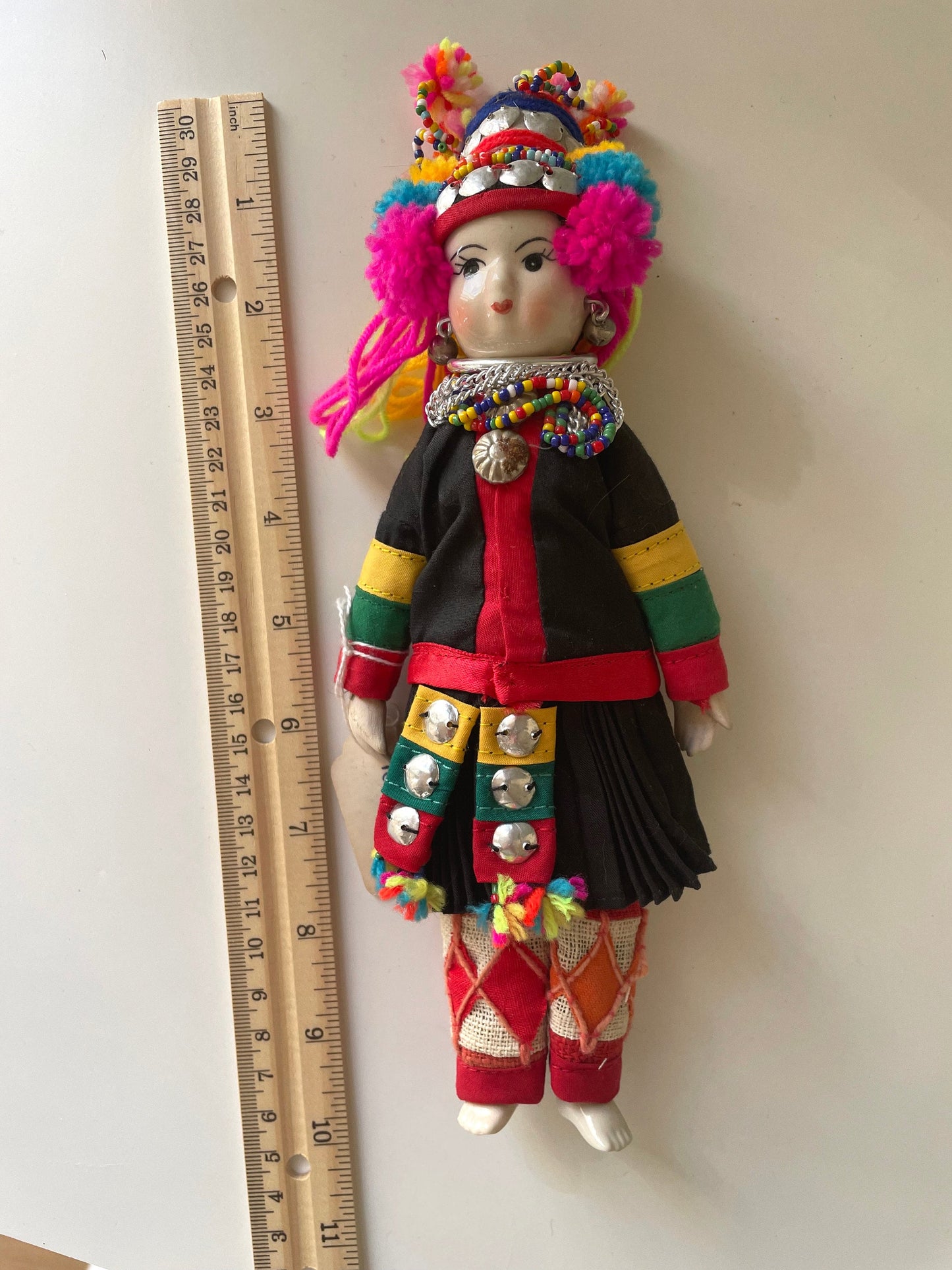 Stunning vintage Thai Hmong porcelain doll in traditional clothing - collectible doll figurine - made in Thailand