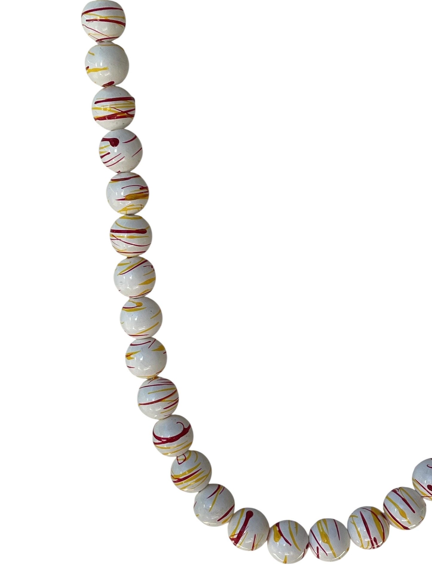 Vintage Red and Yellow Drizzle Splatter Painted Plastic Beaded Necklace – Retro Mod Style