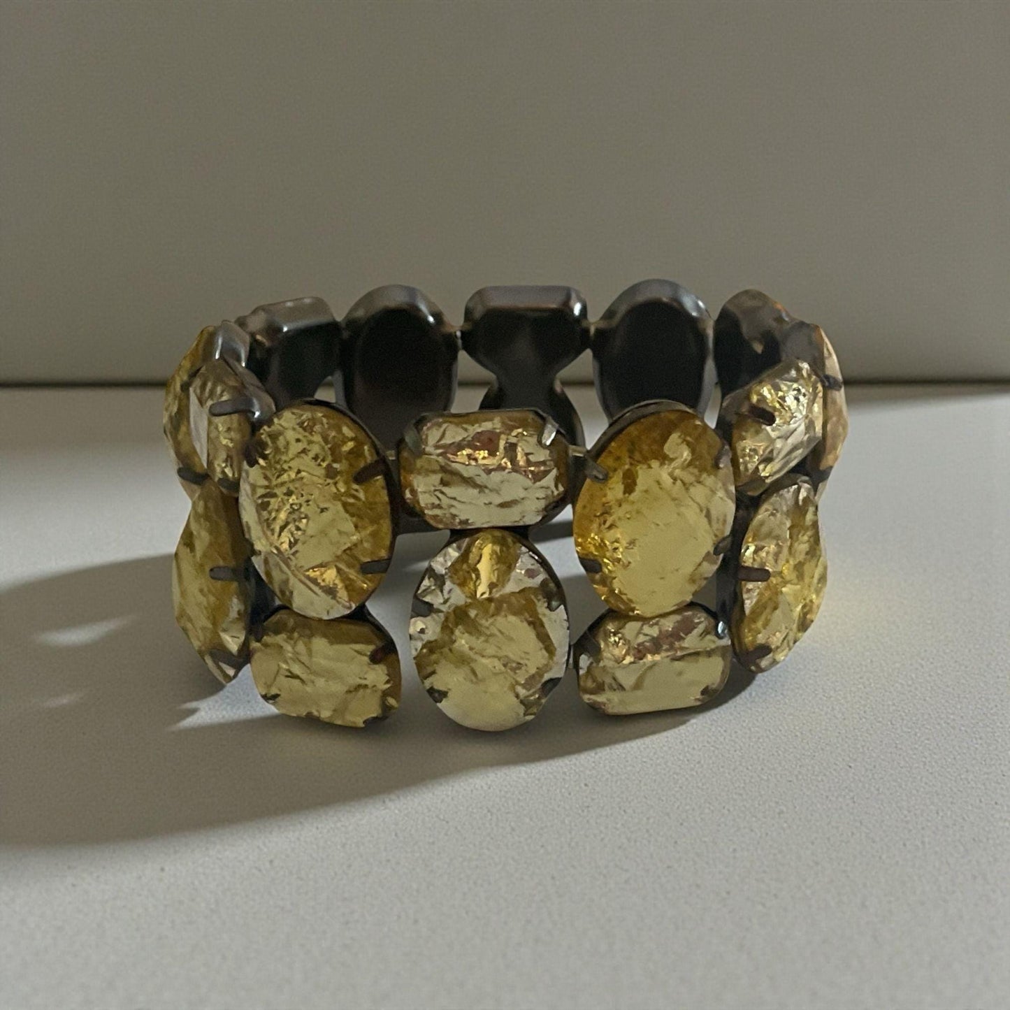 Vintage Gold Foil Faux Glass Stone Bracelet | Chunky Retro Statement Jewelry