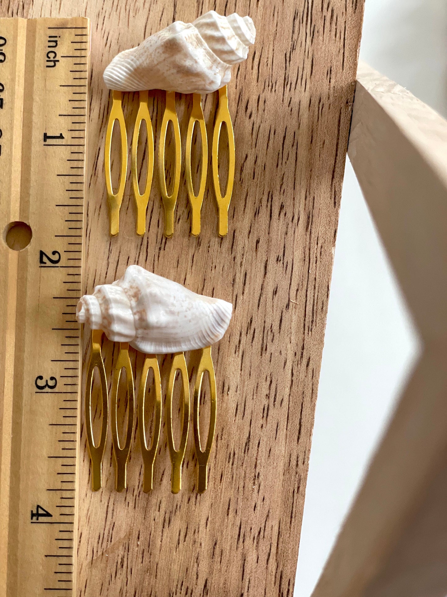 Pair of sea shell mini metal beach themed hair combs - 1" each