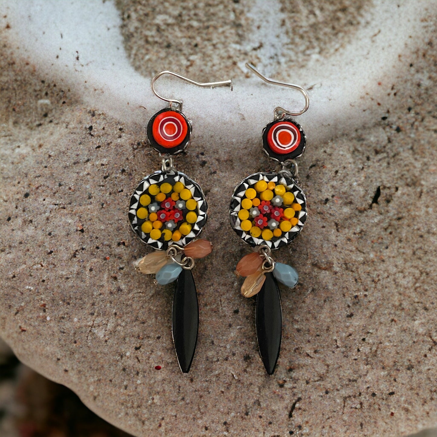 My own handmade Italian style hand cut micro mosaic millefiori glass dangle earrings