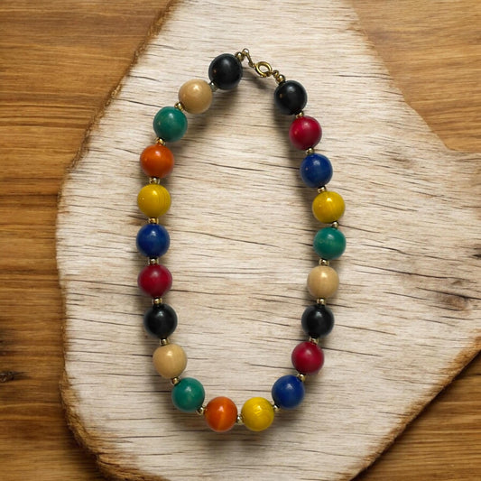 Fun, colorful wood vintage necklace