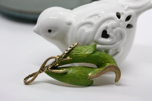 Revised, Modernized, Upcycled - hand painted vintage flower brooch pin with rhinestones