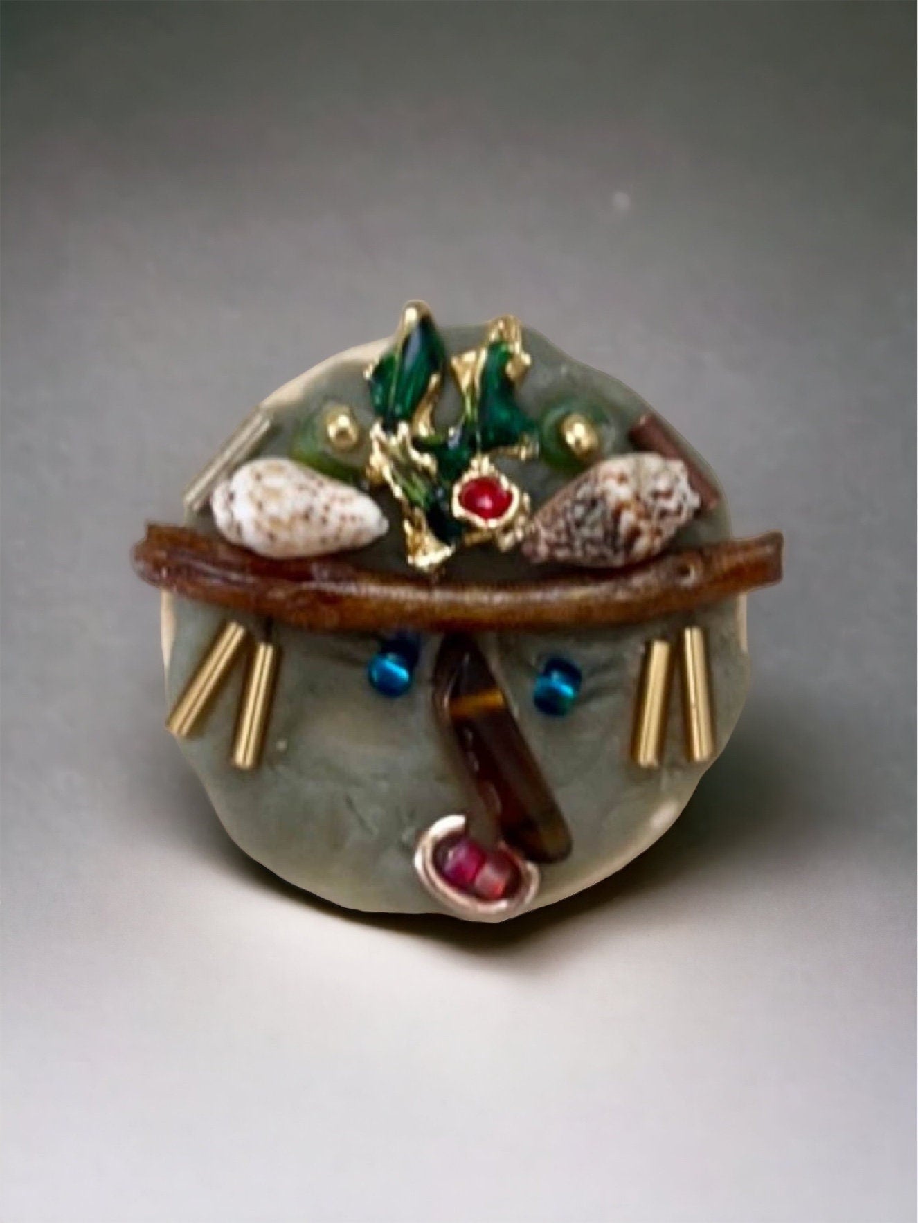 Meet "Peggy Lee" - Assemblage art / mixed media collage, mosaic - magnet, pin, necklace pendant or Christmas ornament