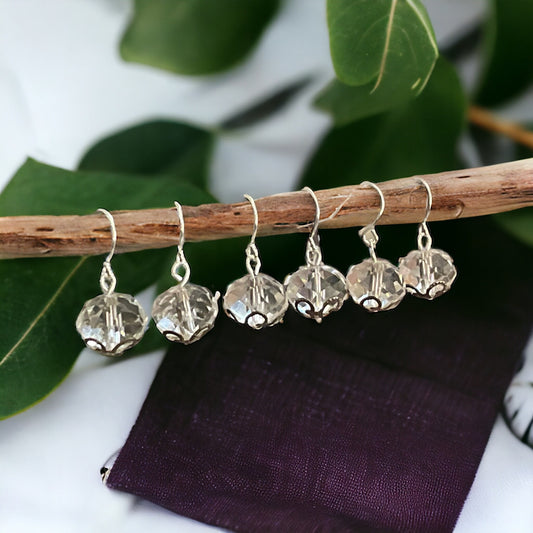 Clear crystal faceted drop dangle earrings - approx. 1"