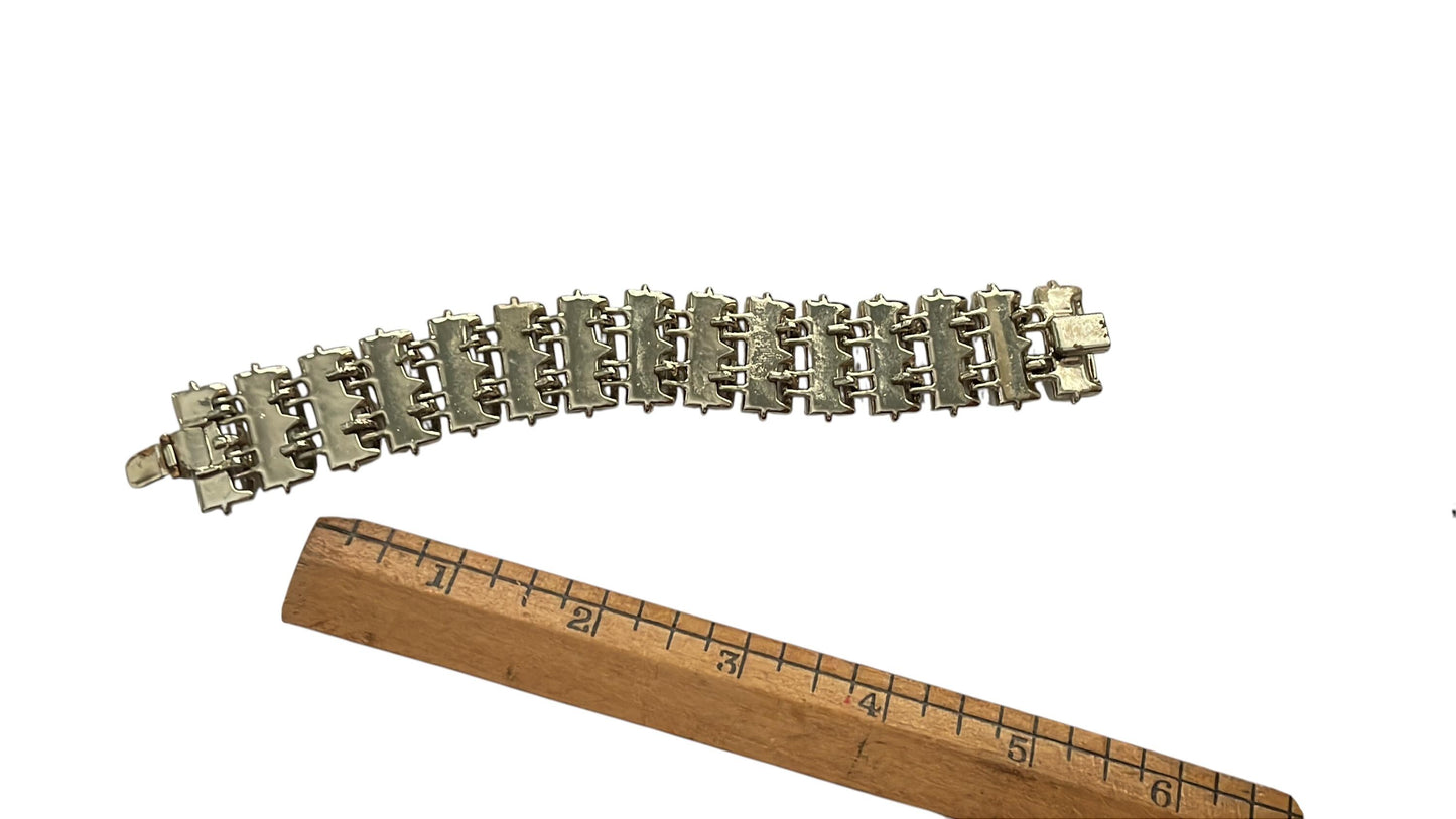 Vintage Thermoset White Bracelet and Earrings Set, Mid Century Modern Jewelry, White Panel Link Bracelet, Clip Earrings, Retro Set, MCM