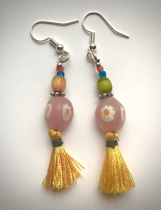 My unique, one-of-a-kind handmade by me - FUN, Bohemian style tassel beaded drop earrings