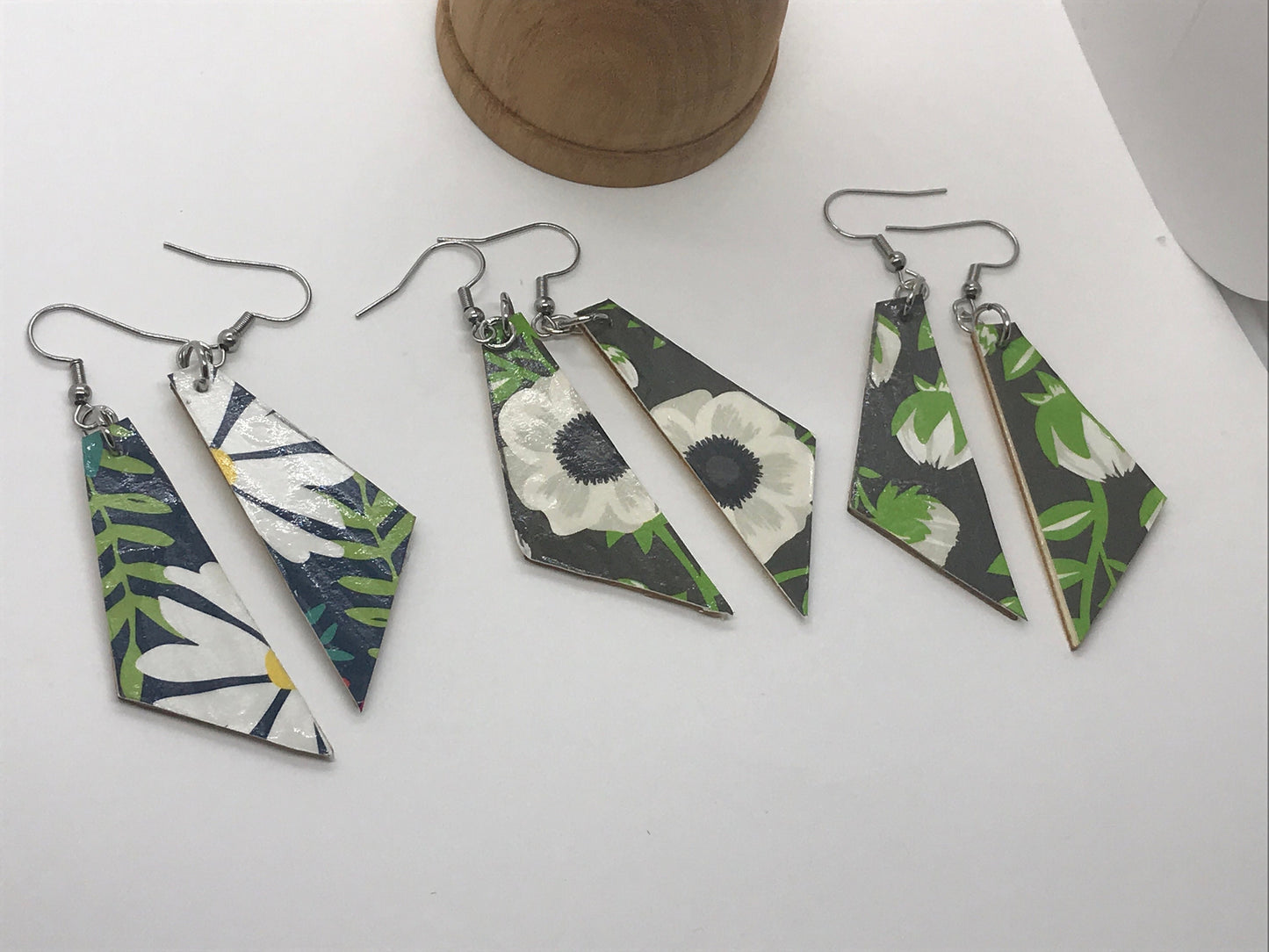 Unique handmade earrings - made of mixed materials - specialty paper, sealant and wood