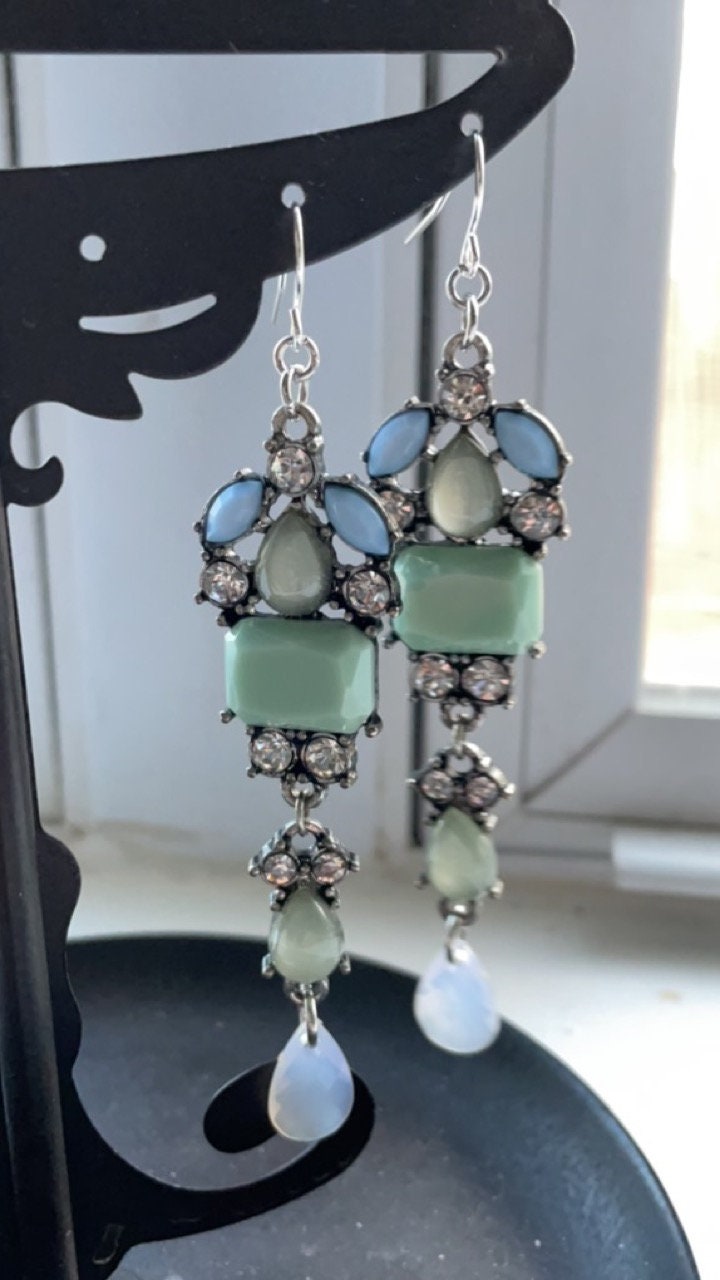 One-of-a-kind handmade mixed material long dangle earrings - vintage and new materials
