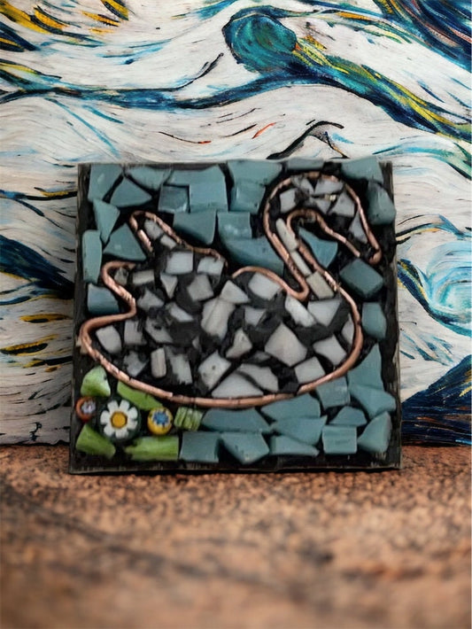 Handmade Mosaic Necklace - Swan in Water with Millefiori Glass