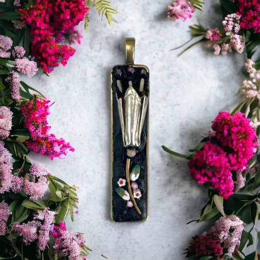 Mosaic Necklace Pendant: Mixed Glass and Metal - Handmade Floral Design