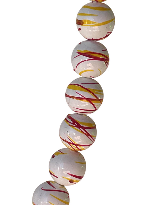 Vintage Red and Yellow Drizzle Splatter Painted Plastic Beaded Necklace – Retro Mod Style