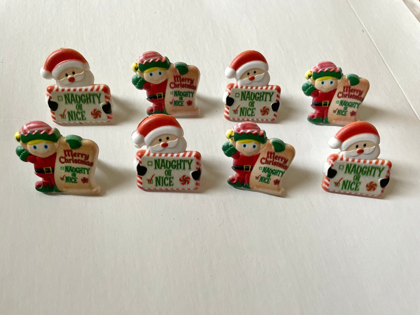Mix of Santa Claus & Elves plastic ring cake toppers - by the dozen