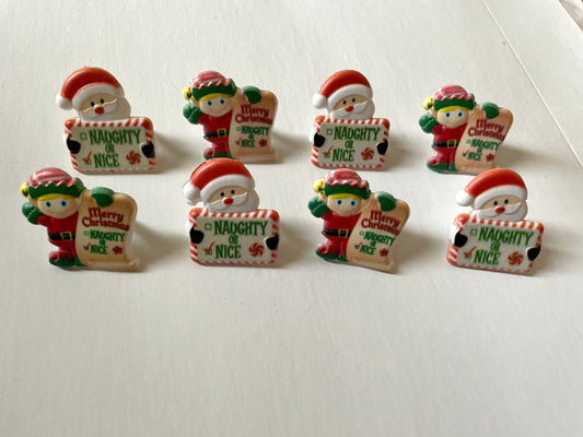Mix of Santa Claus & Elves plastic ring cake toppers - by the dozen