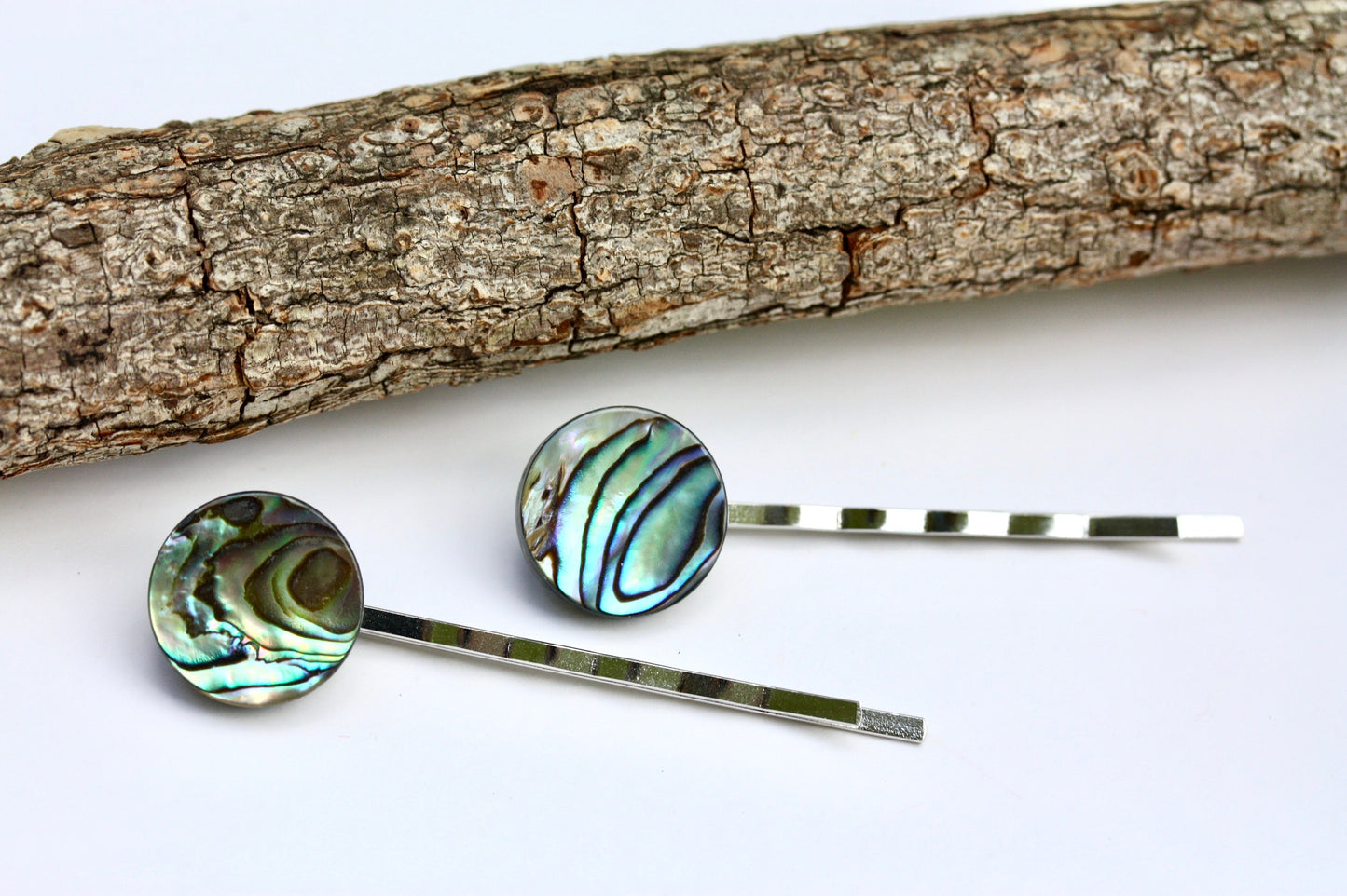 Stunning abalone shell hair pins