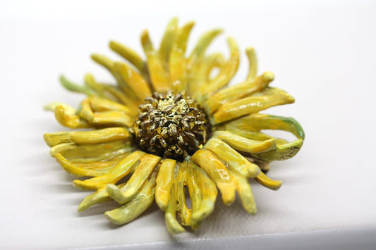 Revised, Modernized, Upcycled - hand painted vintage sunflower pin
