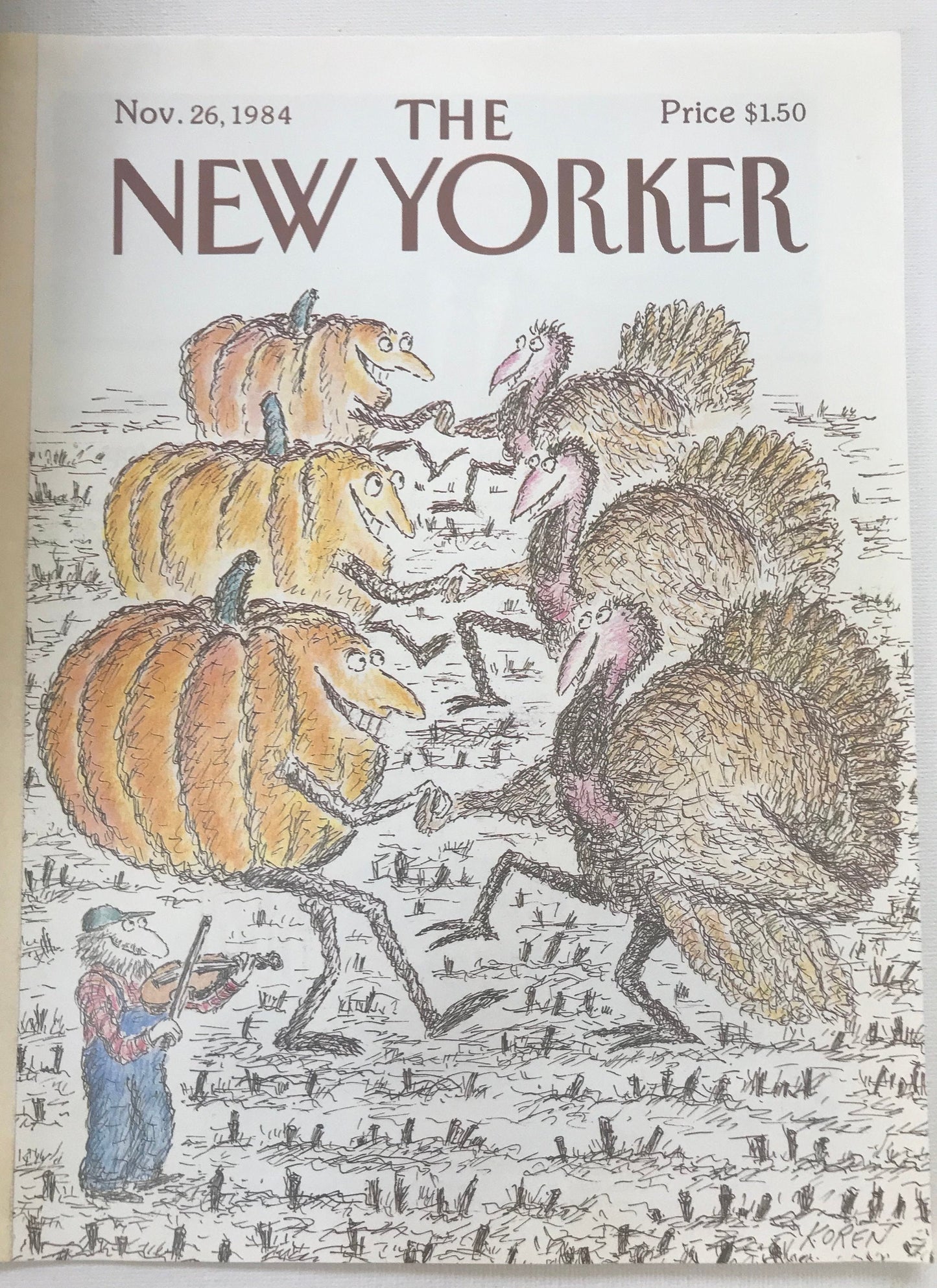 Rare - November 26, 1984 - The NEW YORKER Magazine original cover - Thanksgiving - pumpkins dancing with turkeys