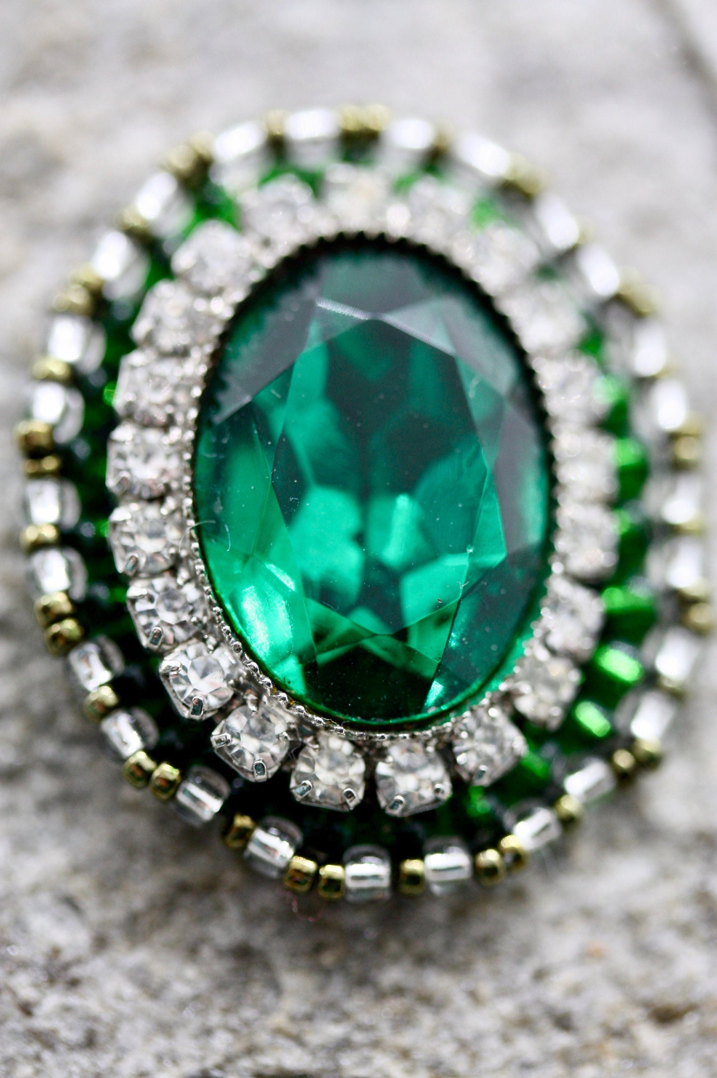 Handmade. mixed material and beadwork emerald green and rhinestone - necklace pendant
