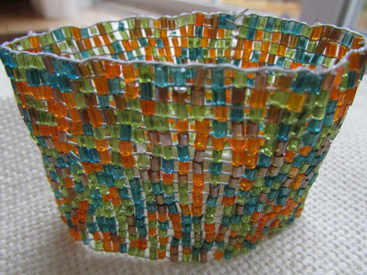 Hand beaded vintage seed bead colorful beadwork bracelet