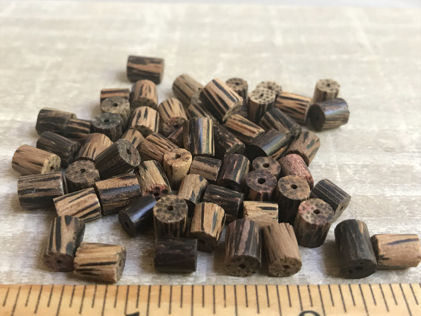 One dozen small unique wood vintage beads - approx. 6 mm each