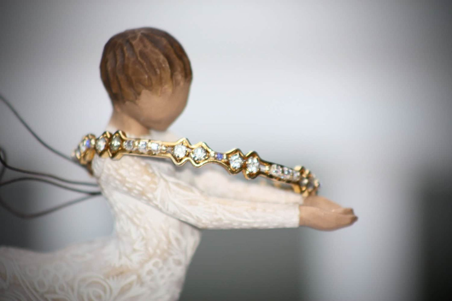 One-of-a-kind, handmade, intricately beaded upcycled bangle bracelet - beadwork, rhinestones, purple & white/silver/gold