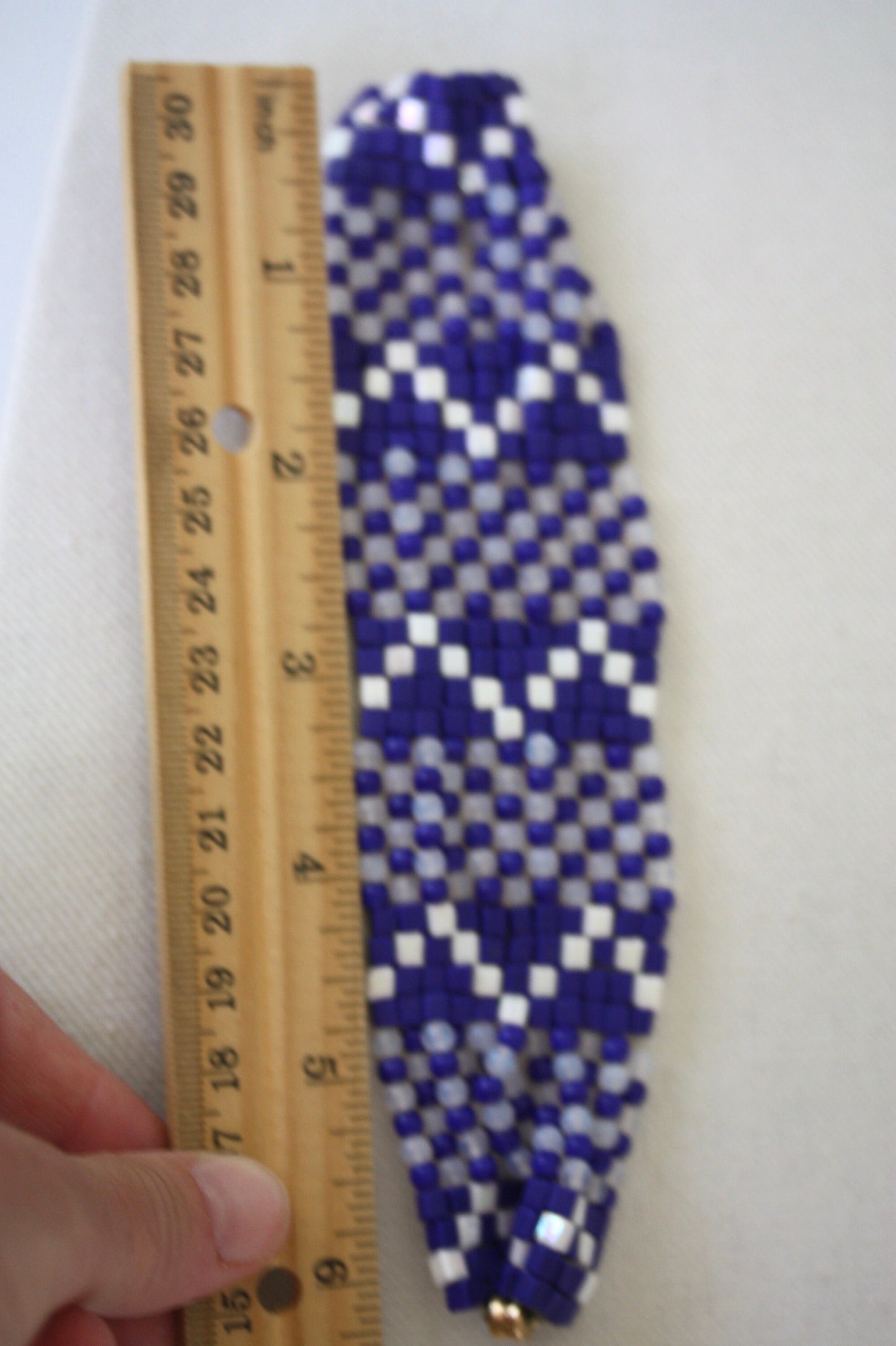 Stunning blue and white vintage beadwork bracelet - all handmade, magnificent pattern